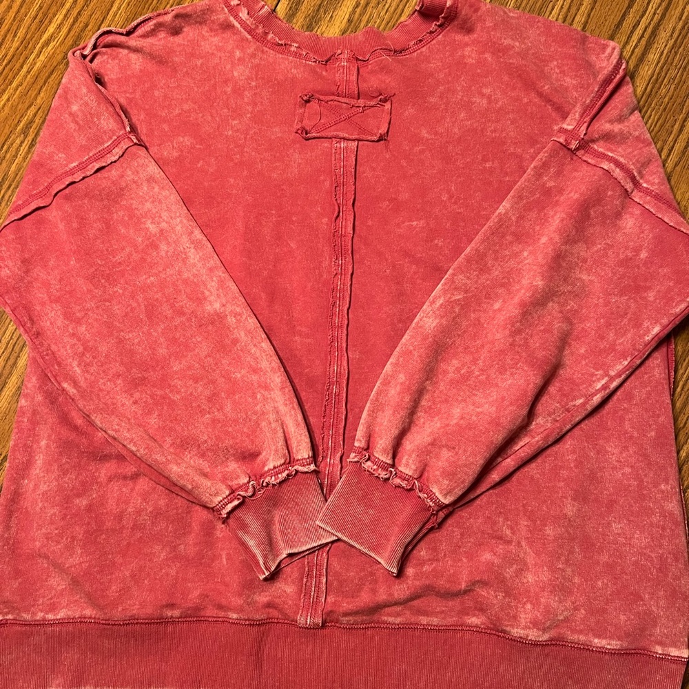NEW Zenana Acid Wash Oversized Pocket Crewneck Sweatshirt 1X